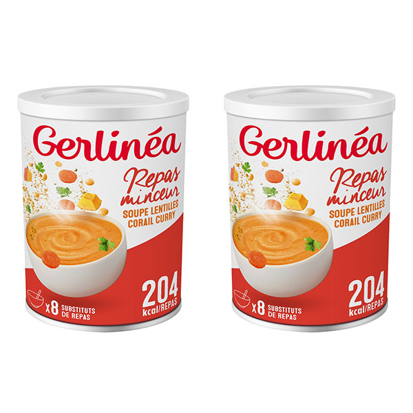 Gerlinéa Soupes Lentilles Corail Curry - 16 repas - Lot de 2