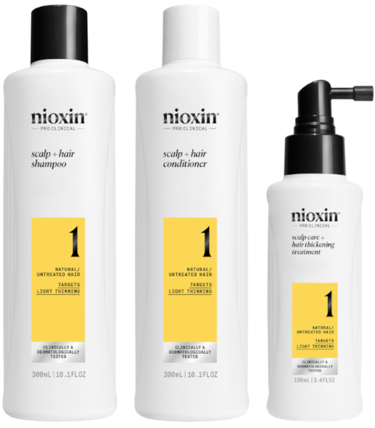 Nioxin 1 Cabello Natural Debilitamiento Leve Champú 300 Ml + Acondicionador 300 Ml + Tratamiento 100 Ml