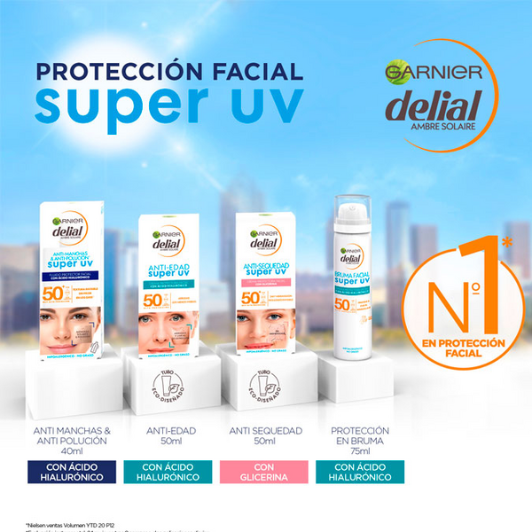 Garnier Delial Crema Protectora Facial Anti Edad SPF50 Ácido Hialurónico 50 Ml
