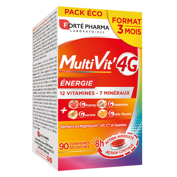 MultiVit'4G Energie Magnésium Vitamines Ginseng 90 comprimés 4