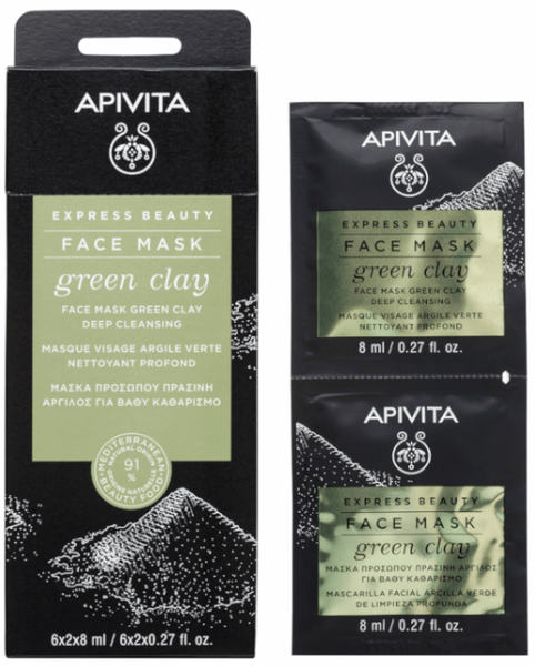 Apivita Express Beauty Mascarilla Facial Limpieza Profunda con Arcilla Verde 2x8 ml