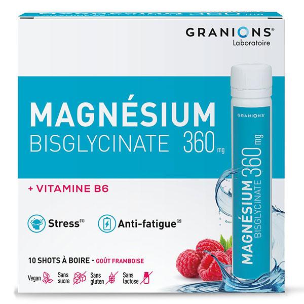Granions Magnésium Bisglycinate 360 mg - Vitamine B6, Magnésium- Vegan- 10 shots