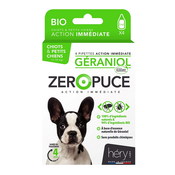 Héry Géraniol Pipettes Chien Zéro Puce 4X1 Bio