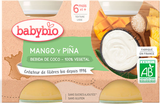 Babybio Yogur Vegetal Coco, Mango Y Piña +6m 2x130gr