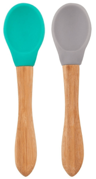 Minikoioi Cucharas de Silicona y Bambú Verde/Gris +9m 2 uds