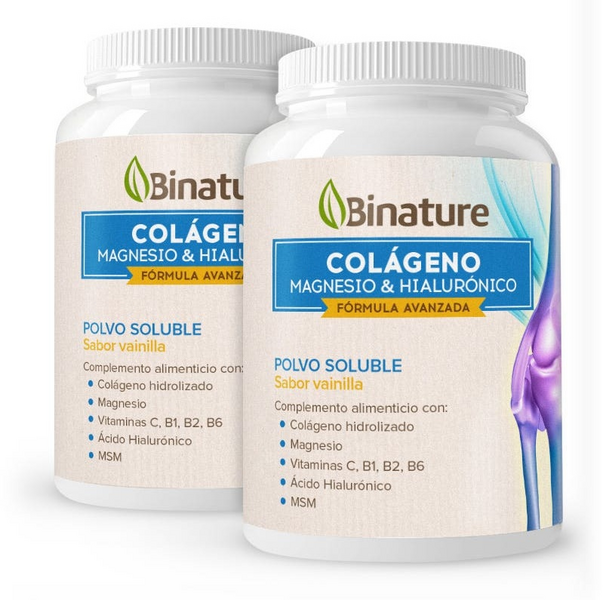 Binature Colágeno Magnesio y Ácido Hialurónico Sabor Vainilla 2x369 gr