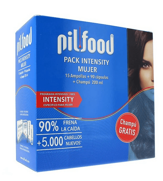 En Oferta Pilfood Pack Intensity Mujer 15 Ampollas + 90 Capsulas + Champu Anticaida 200Ml