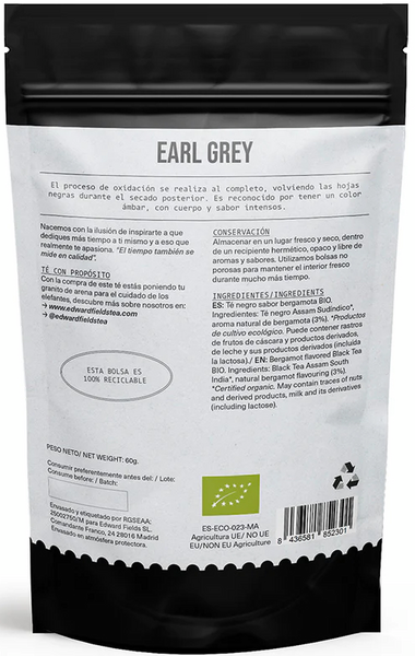 Edward Fields Tea Té Negro Earl Grey Ecológico Granel 60 Gr