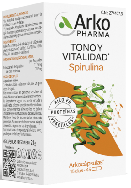 Arkopharma Azul/Verde Arkocápsulas Spirulina Bio 45 Cápsulas