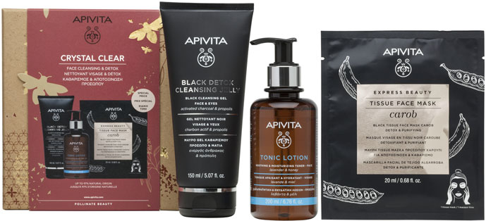 Apivita Limpiador Detox Negro 150 Ml + Tónico 200 Ml + Mascarilla Con Algarroba