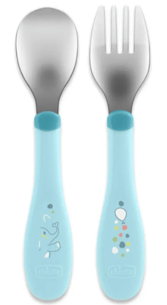 Chicco Set de Cubiertos Inoxidable Azul +18m