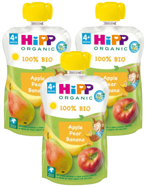 HiPP Pouches de Manzana, Pera y Plátano BIO +4m 3x100 gr