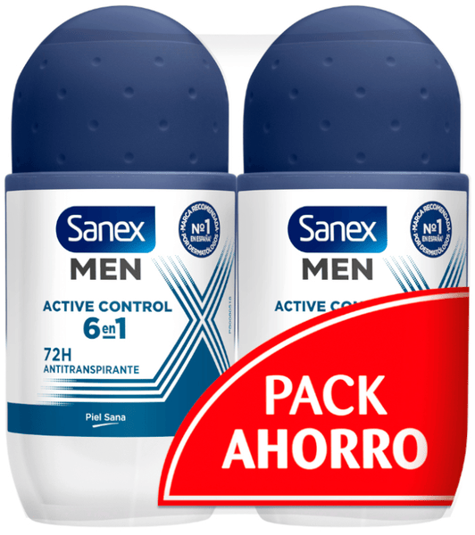 sanex men active control antitranspirante desodorante roll-on 2x50 ml