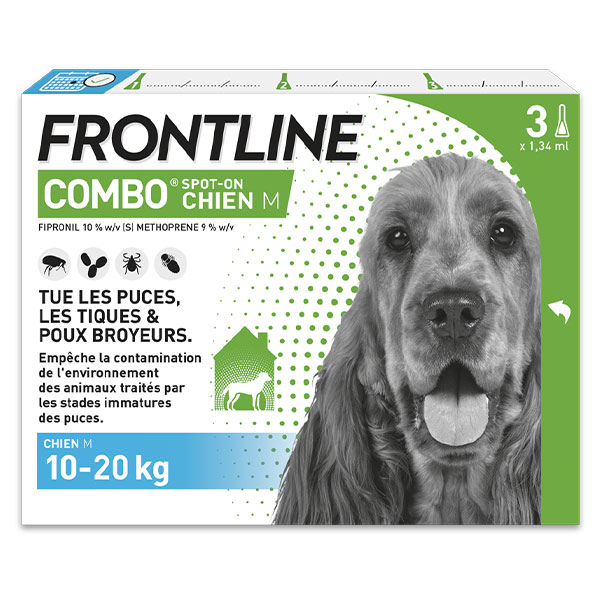 Combo chien 10-20kg - Anti-puces anti-tiques pour chien M - 3 pipettes