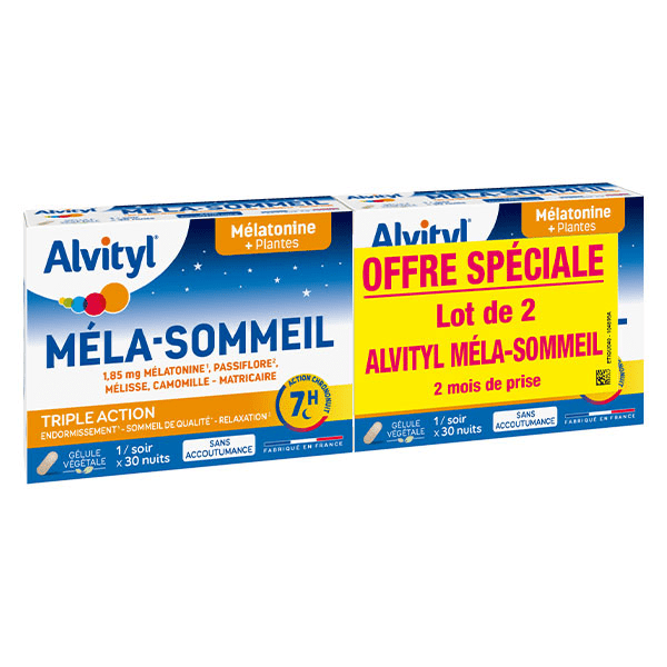 Méla-Sommeil Mélatonine +3 plantes +vitamine B6 2x30 gélules 4