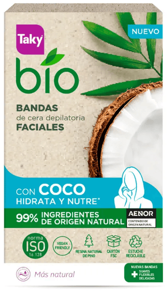Taky Bandas Depilatorias Faciales con Coco BIO 16 uds