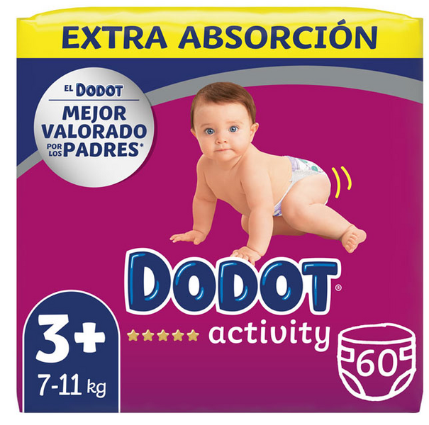 Dodot Pañales Activity Extra T3+ (7-11 Kg) 60 Uds