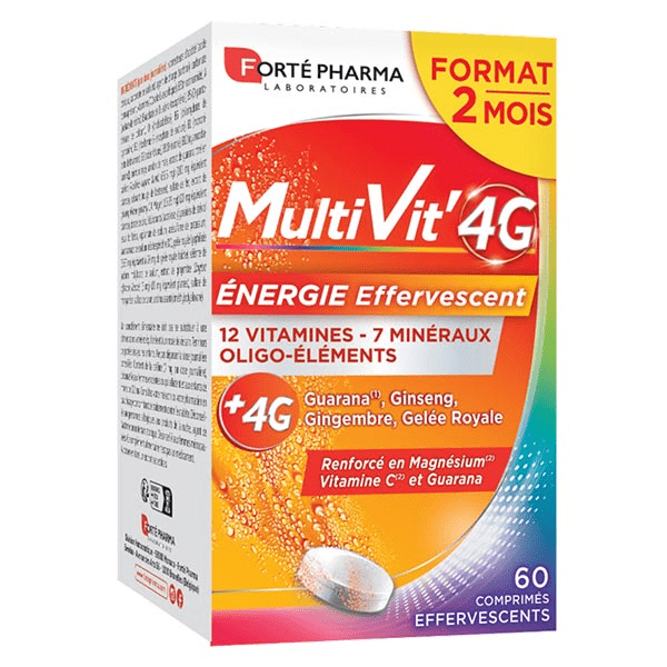 MultiVit'4G Energie Multivitamines 2 mois 60 comprimés Effervescent 2