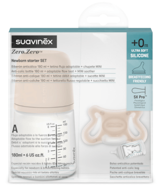 Suavinex Zero Zero Set Recién Nacido Light Biberón Flujo Adaptable 180 ml + Chupete +0m