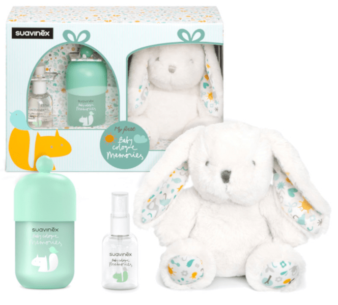 Suavinex Canastilla Regalo Baby Cologne Memories 100 ml + Formato Viaje 50 + Peluche Verde