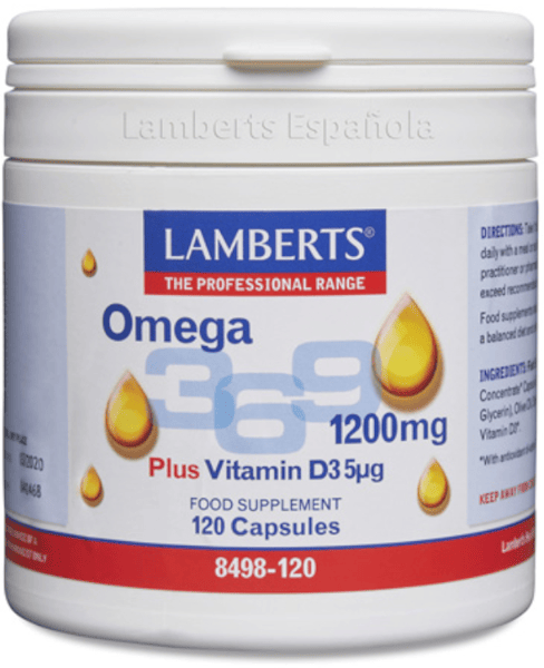 Lamberts Omega 3,6,9 1200mg más Vitamina D3 120 Cápsulas