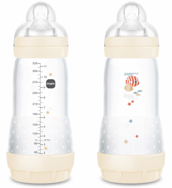 mam biberon easy start anti-colic flujo rapido neutro brillante 4m 320 ml 2 uds