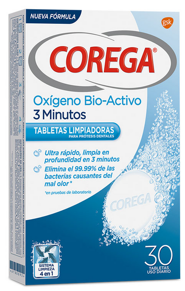 Corega Oxígeno Bio-Activo Tabletas Limpiadoras 30 Uds