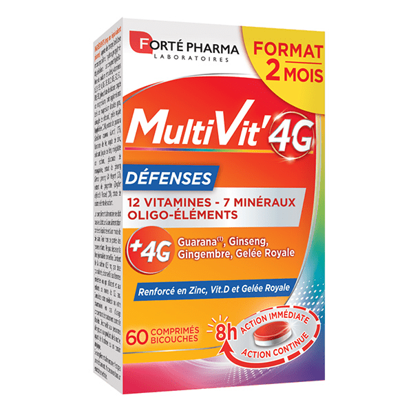 Multivit'4G Défenses Gelée royale Vitamine C Zinc 60 comprimés 3