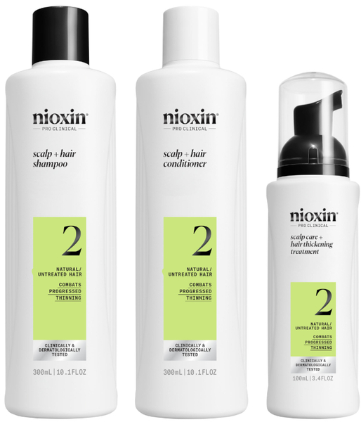 Nioxin 2 Cabello Natural Debilitamiento Avanzado Champú 300 Ml + Acondicionador 300 Ml + Tratamiento 100 Ml