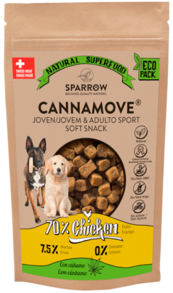 Sparrow Cannamove Soft Snacks Pollo Con Cáñamo Perro Joven Y Adulto 200 Gr