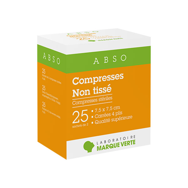 Compresses Stériles en Non Tissé 7,5cm x 7,5cm 25 x 2 compresses