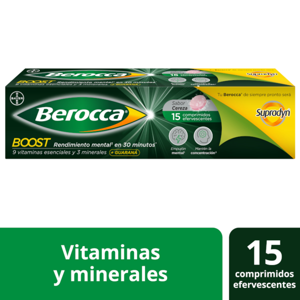 Berocca Boost Magnesio, Vitaminas Y Minerales Con Guaraná 15 Comprimidos Efervescentes