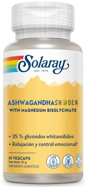 Solaray Shoden Ashwaganda y Biglicinato Magnesio 60 Cápsulas Vegetales
