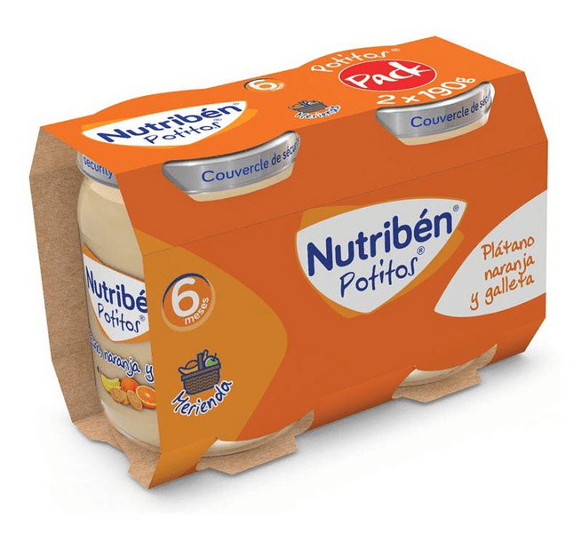 Nutribén Potito Plátano, Naranja Y Galleta +6M 2X190 Gr