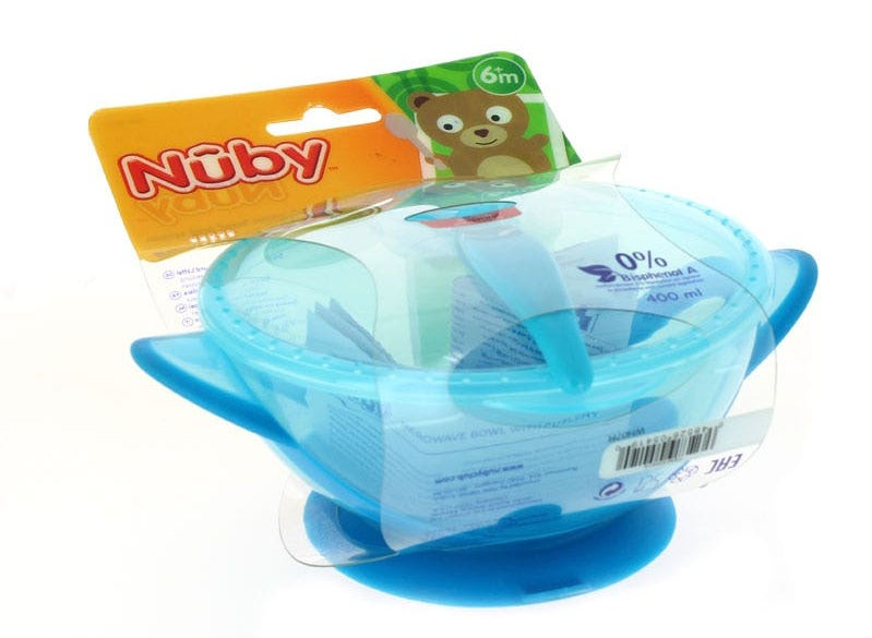 Nuby Bol Ventosa Y Cuchara +6m 400 Ml Azul