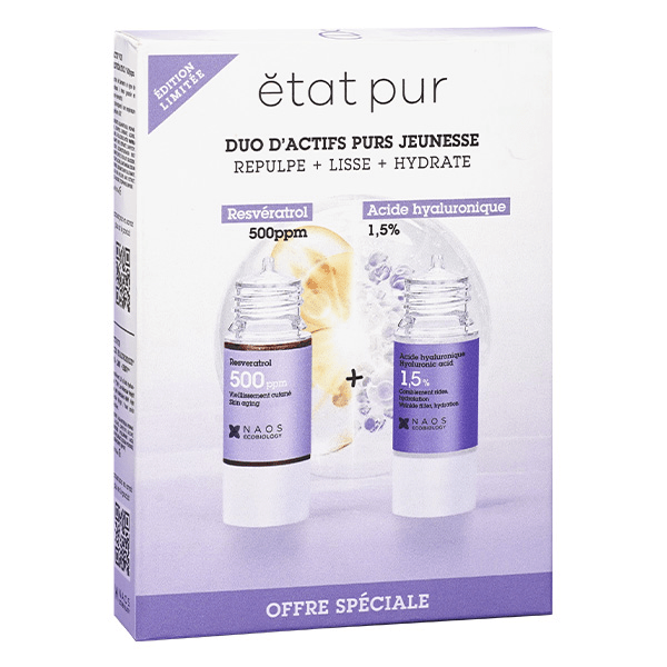 Duo d'Actifs Purs Jeunesse Resvératrol 15ml + Acide Hyaluronique 15ml