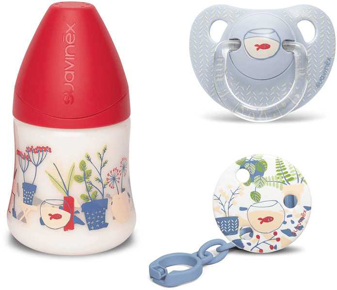 Suavinex Set Silicona Pez Rojo Biberón Talla M 150 ml + Chupete 0-6m + Broche