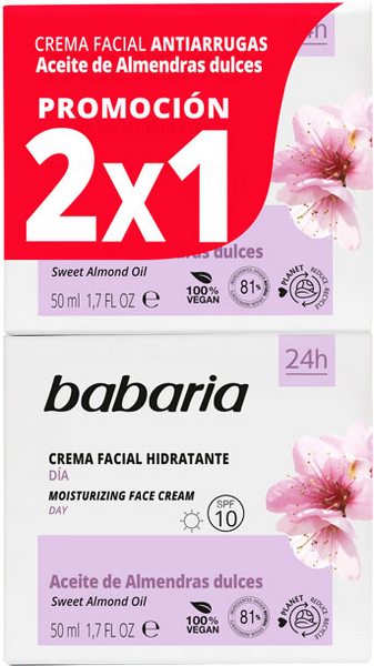 Babaria Crema Facial Hidratante Almendras 50ml X 2 Unidades