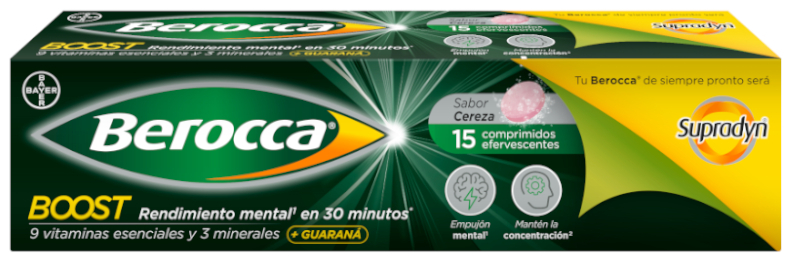 Berocca Boost Magnesio, Vitaminas Y Minerales Con Guaraná 15 Comprimidos Efervescentes