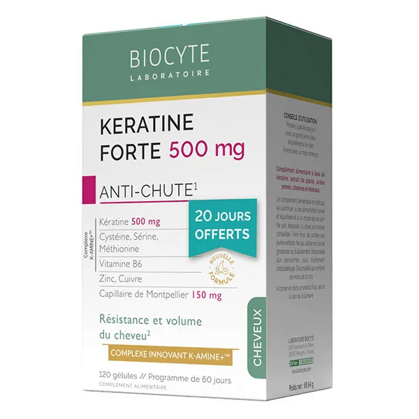 Pack Kératine Forte 500mg Anti Chute Résistance du cheveu 120 Gélules