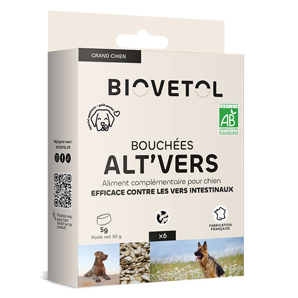 - Alimentaire Bien-Être - Bouchée Alt'vers Grand Chien Bio >20kg - 6 bouchées