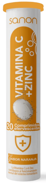 Sanon Vitamina C + Zinc Sabor Naranja 20 Comprimidos Efervescentes