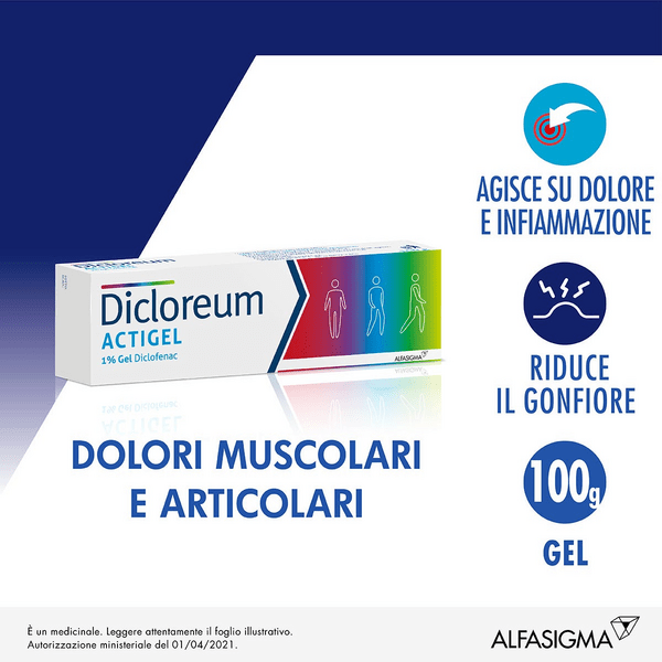Dicloreum Actigel 1% Diclofenac Gel Dolori Articolari e Dolori Muscolari 100 g