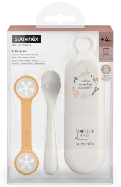Suavinex Wonderland Set Cuchara + Portacucharas + Sujeta Baberos Beige +4m