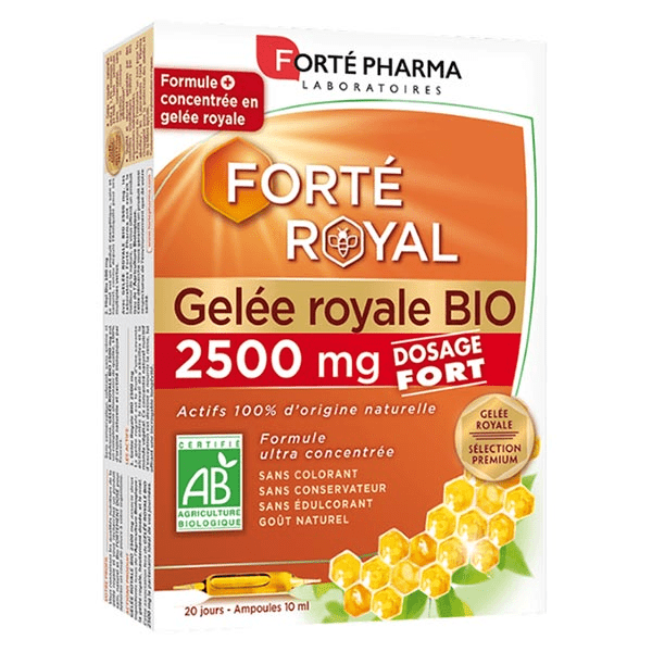 Forté Royal Gelée Royale Bio 2 500 mg et Miel Immunité 20 ampoules