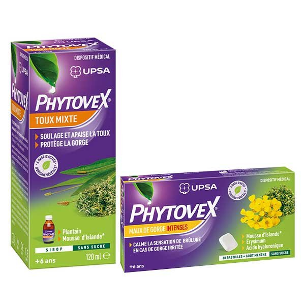 Lot Promo Phytovex Sirop Toux Mixte Sans Sucre 120ml et Pastilles Maux de Gorge Intenses 20 pastilles