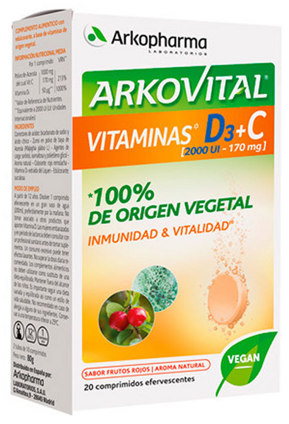Arkovital Vitaminas D3 + C 20 Comprimidos Efervescentes