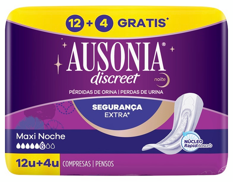 Ausonia Discreet Maxi Noche 12 U+ 4 U Gratis