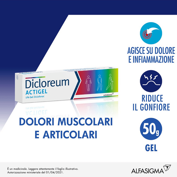Dicloreum Actigel 1% Diclofenac Dolori Articolari e Dolori Muscolari Gel 50g