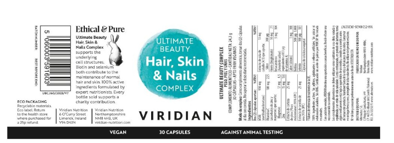 Viridian Beauty Complex Pelo, Piel Y Uñas 30 Cápsulas